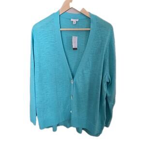 J. Jill Linen Cardigan Sweater Size 2X Plus Blue Baltic NEW NWT